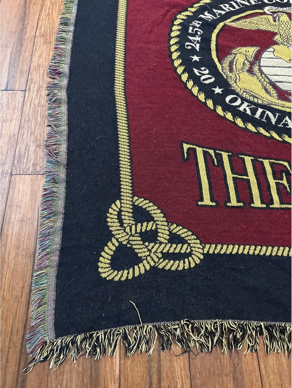 USMC Woven Throw Blanket Unisex 54x60 Burgundy Excellent 245th Birthday Okinawa